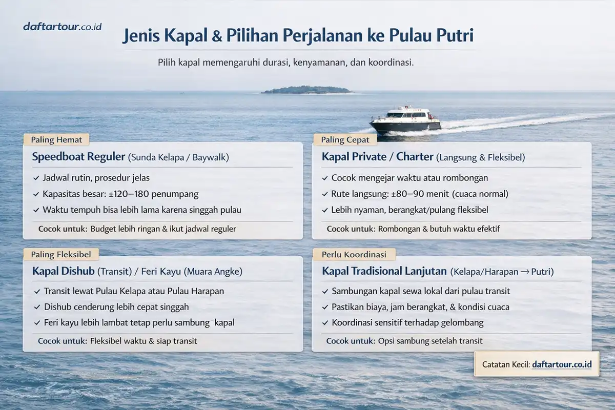Jenis Kapal penyebrangan ke pulau putri