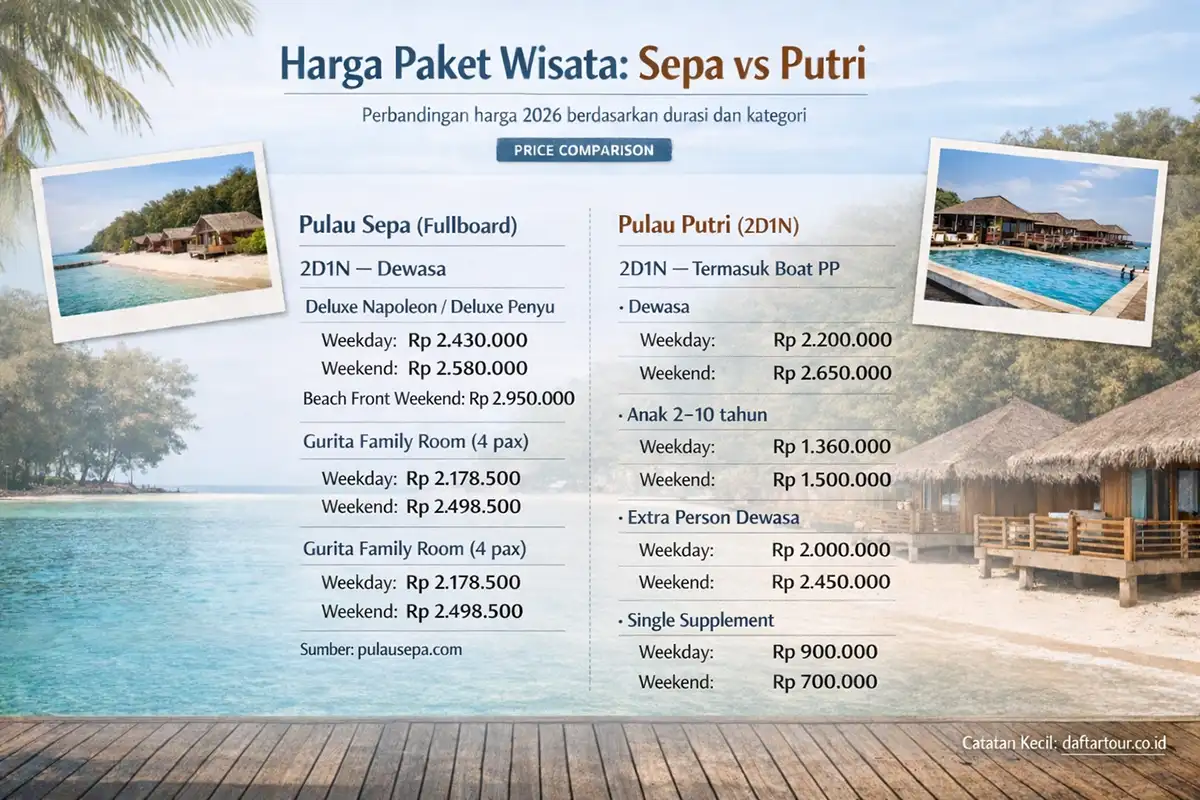 perbadingan harga pulau sepavs pulau putri